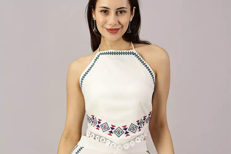 Neva Aztec Embroidered Tie-up top - IshqME