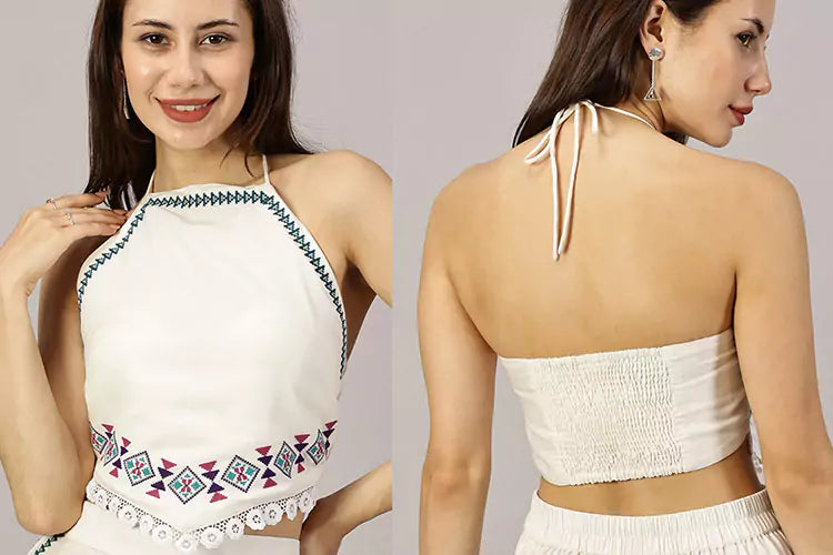 Neva Aztec Embroidered Tie-up top - IshqME