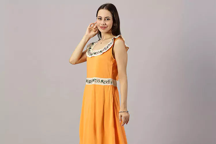 Frida Peachy Embroidered Dress - IshqME