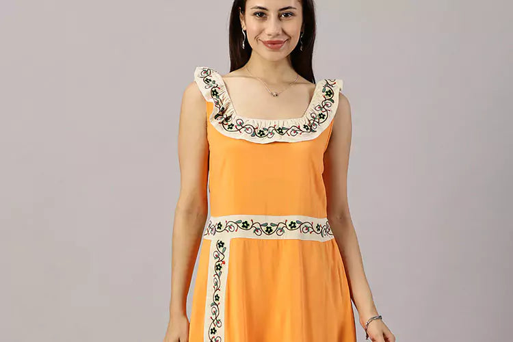 Frida Peachy Embroidered Dress - IshqME