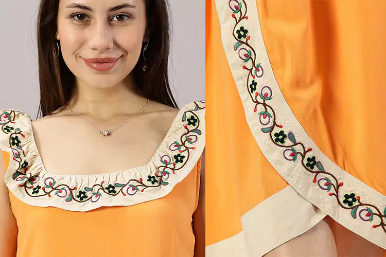 Frida Peachy Embroidered Dress - IshqME