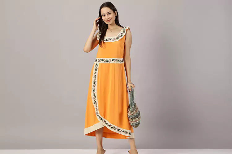 Frida Peachy Embroidered Dress - IshqME
