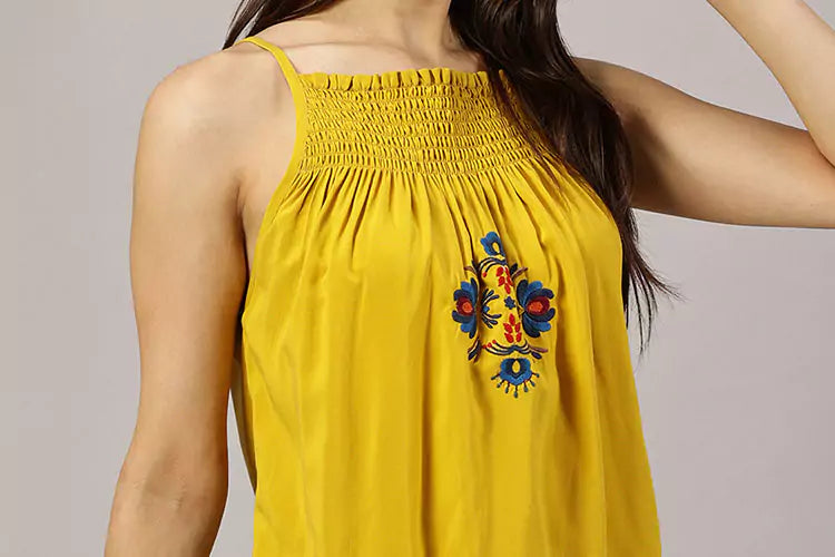 El Sol shirred neckline embroidered top - Ishqme
