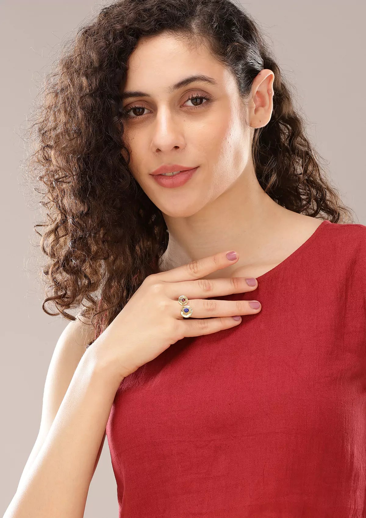 18K Gold Plated Adjustable Dual Stone Ring for women