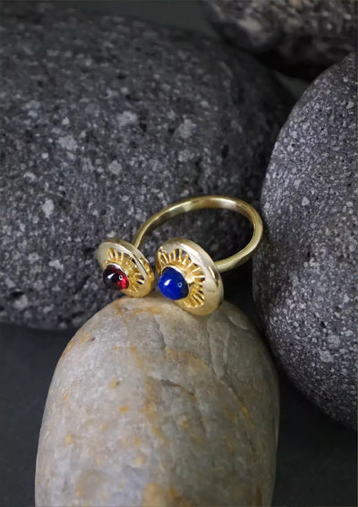 18K Gold Plated Adjustable Dual Stone Ring