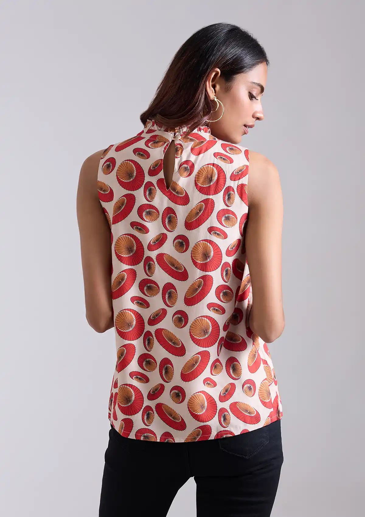 Kasa - Printed Frilled Neck Top Price