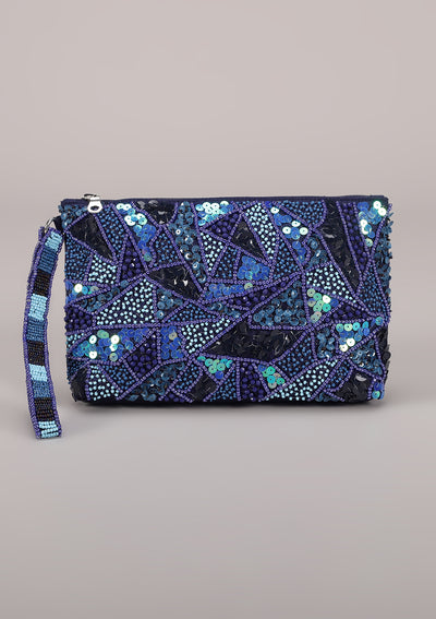 Sapphire Blue Beaded Handheld Clutch
