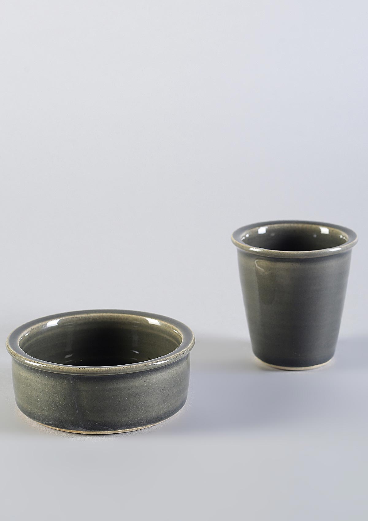 IshqME's Graceful Dining and Morning Delight Combo: Grey Green Ceramic Serving Set & Grey Coffee Set - IshqMe