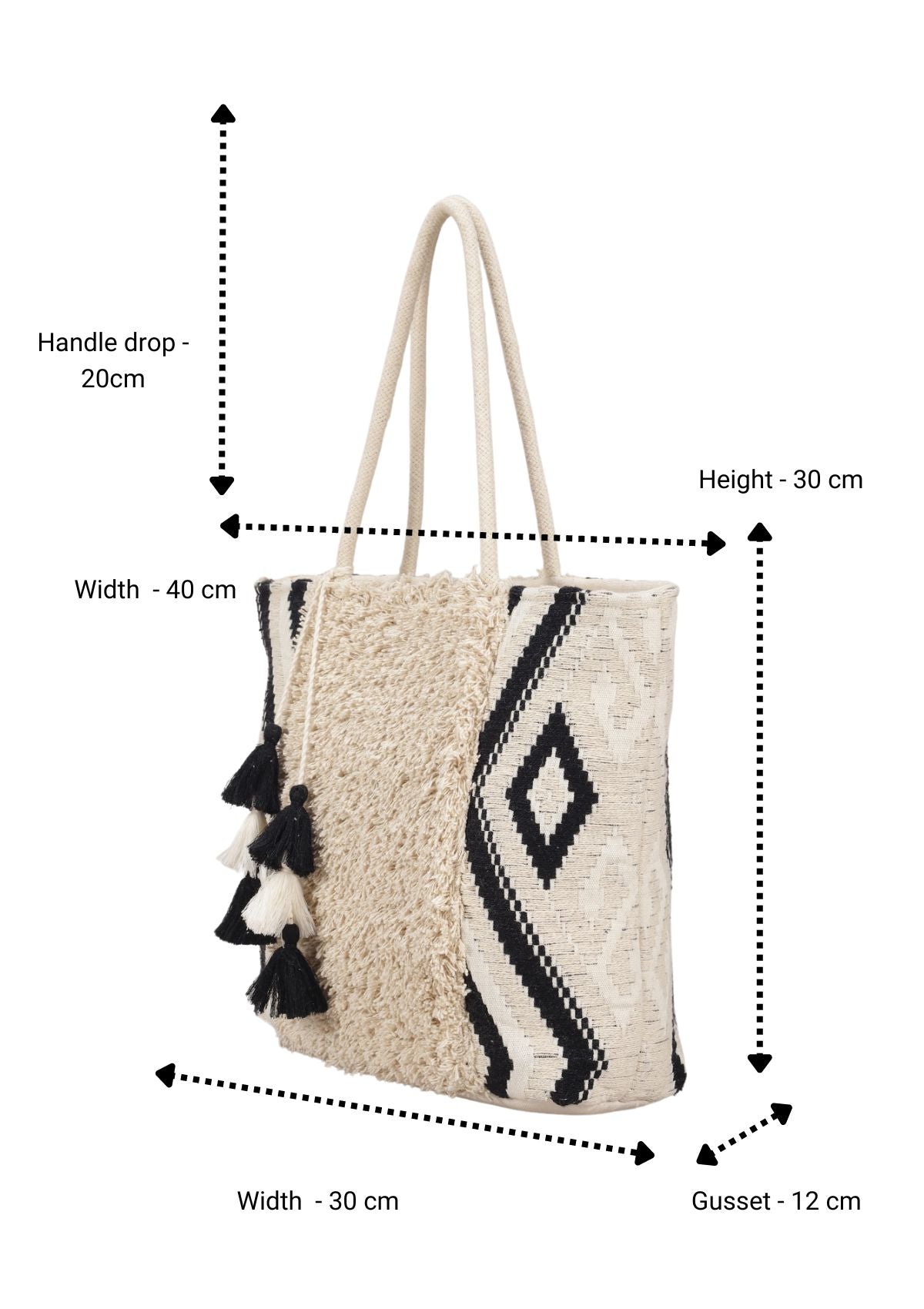 Cream Tufted Jacquard Tote Bag - IshqMe