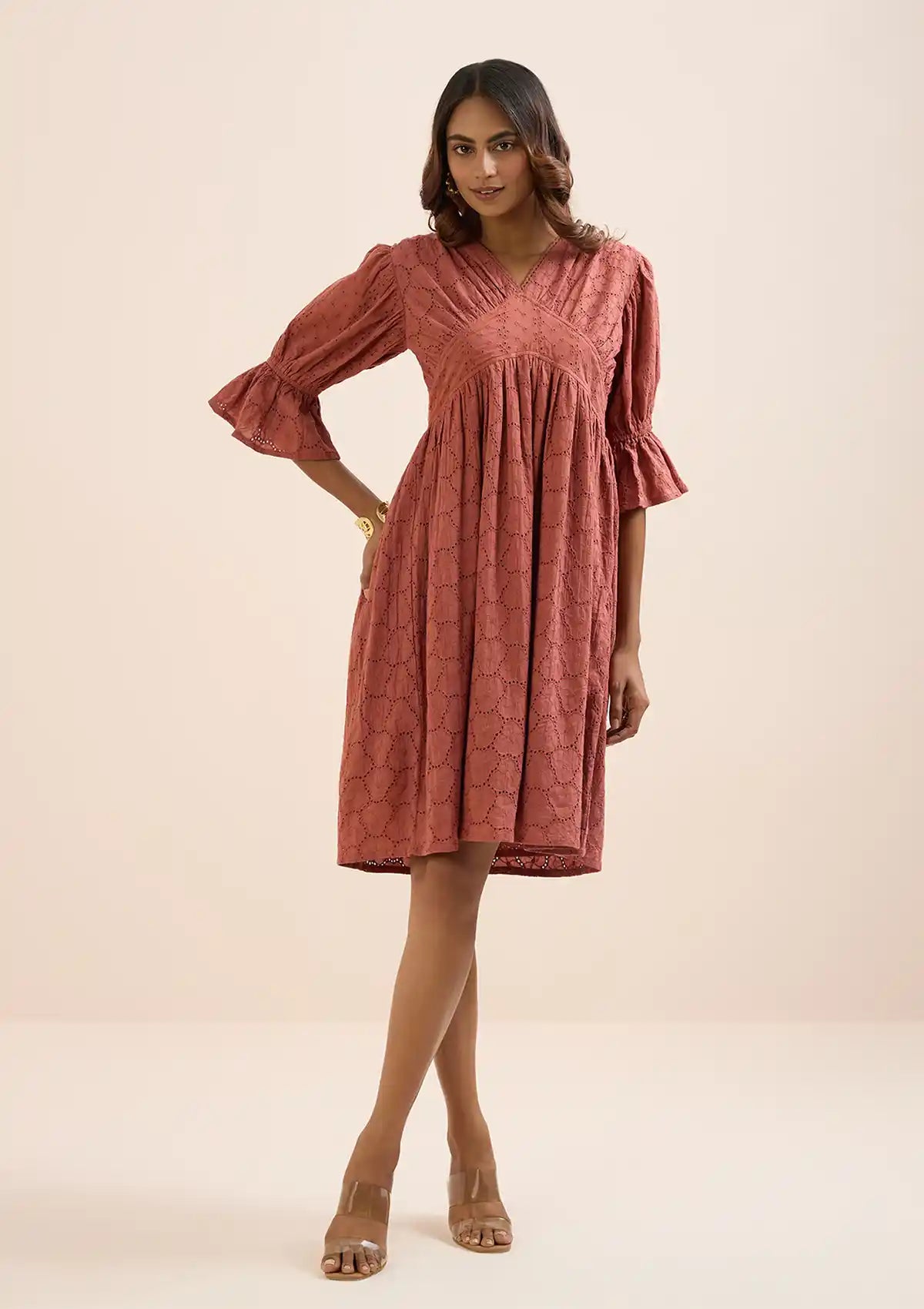 Anam - Schiffli Cut Panel Dress Online