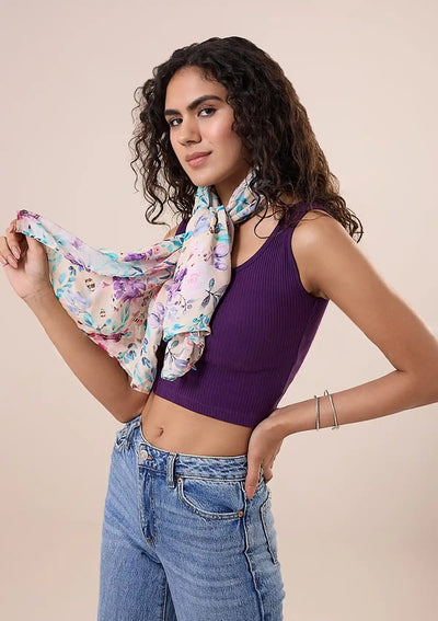 Blue and Lavender Floral Scarf