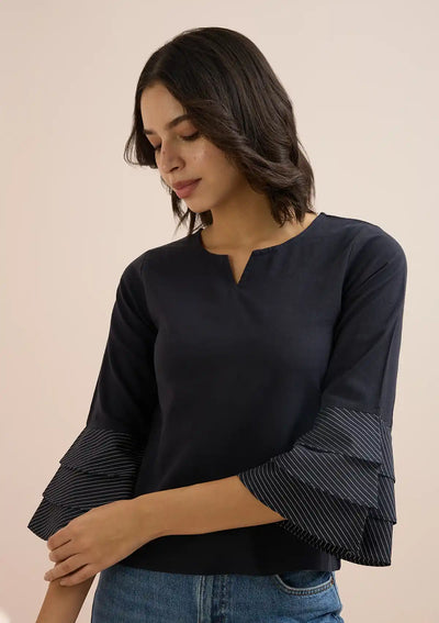 Tsuki - Black Layered Ruffle Sleeve Top