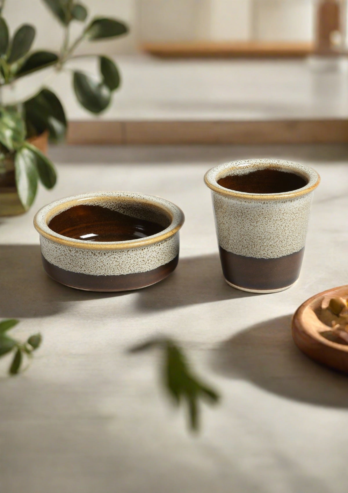 Filter coffee set of 2- Cream and brown - IshqMe