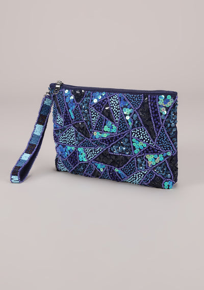 Sapphire Blue Beaded Handheld Clutch