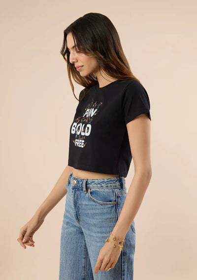 Graphic Print Crop Top Black