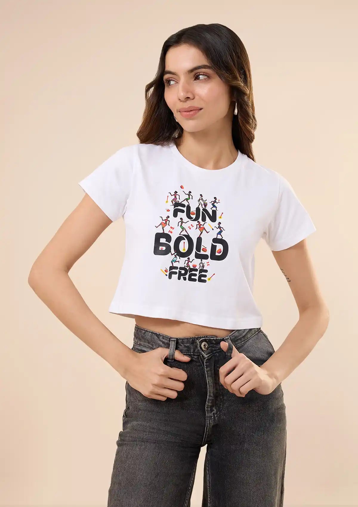 Graphic Print Crop Top White