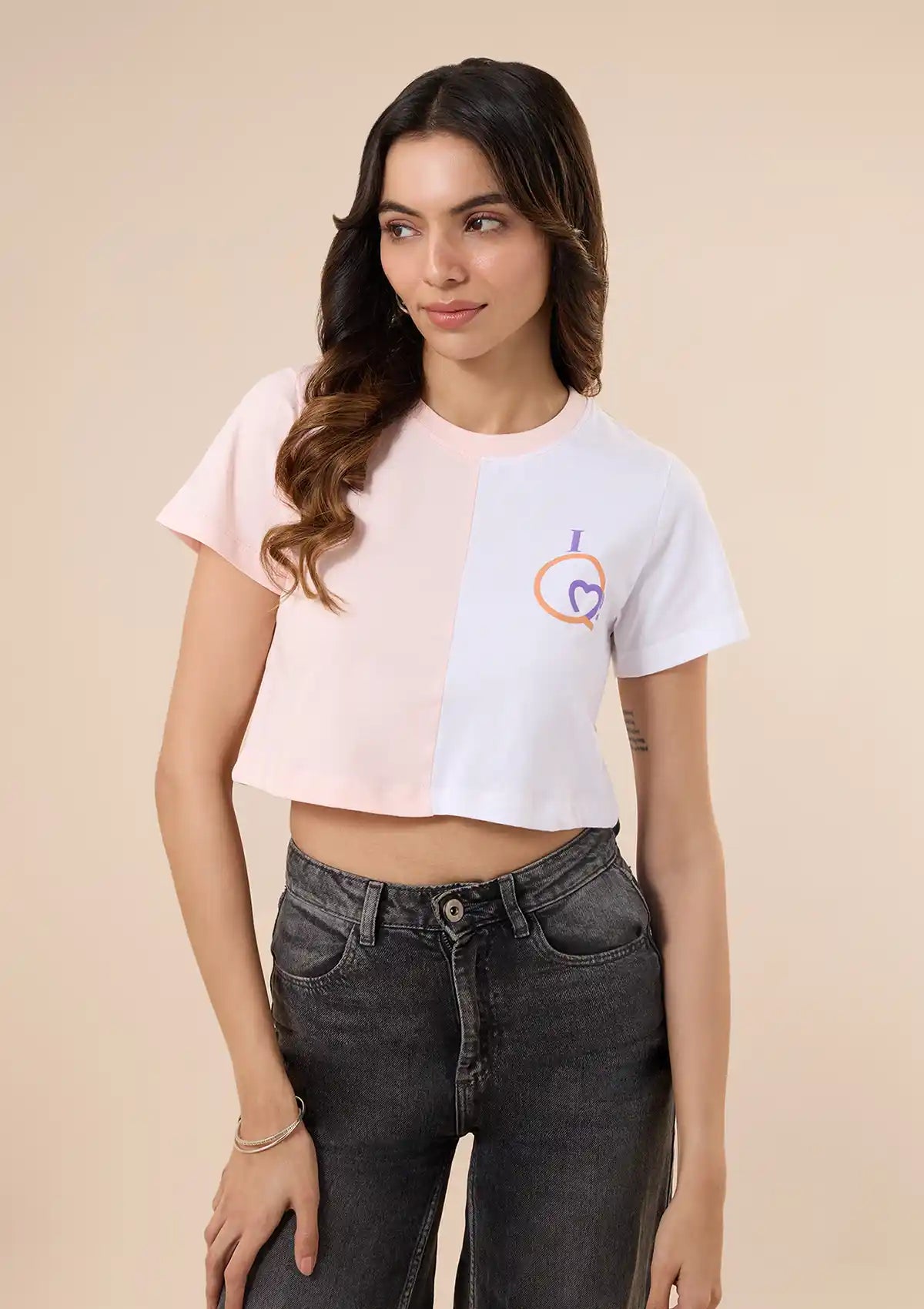 cotton cut panel crop top pink