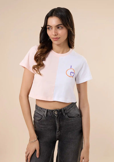 Cotton Cut Panel Pink Crop Top
