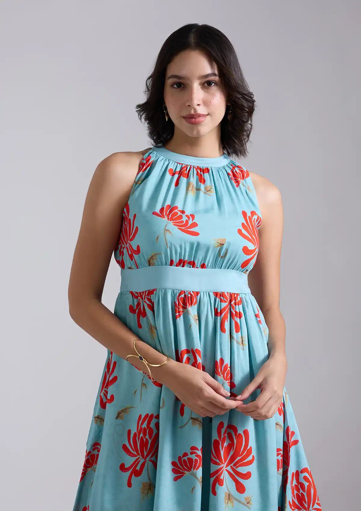 Harumi - Halter Neck Fit and Flare Dress For Women