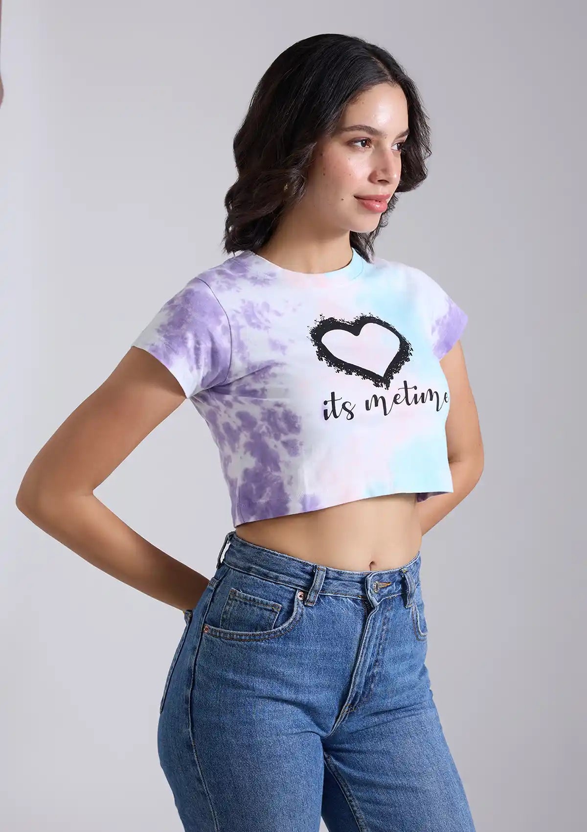 Multi-coloured Tie & Dye Crop Top For Women