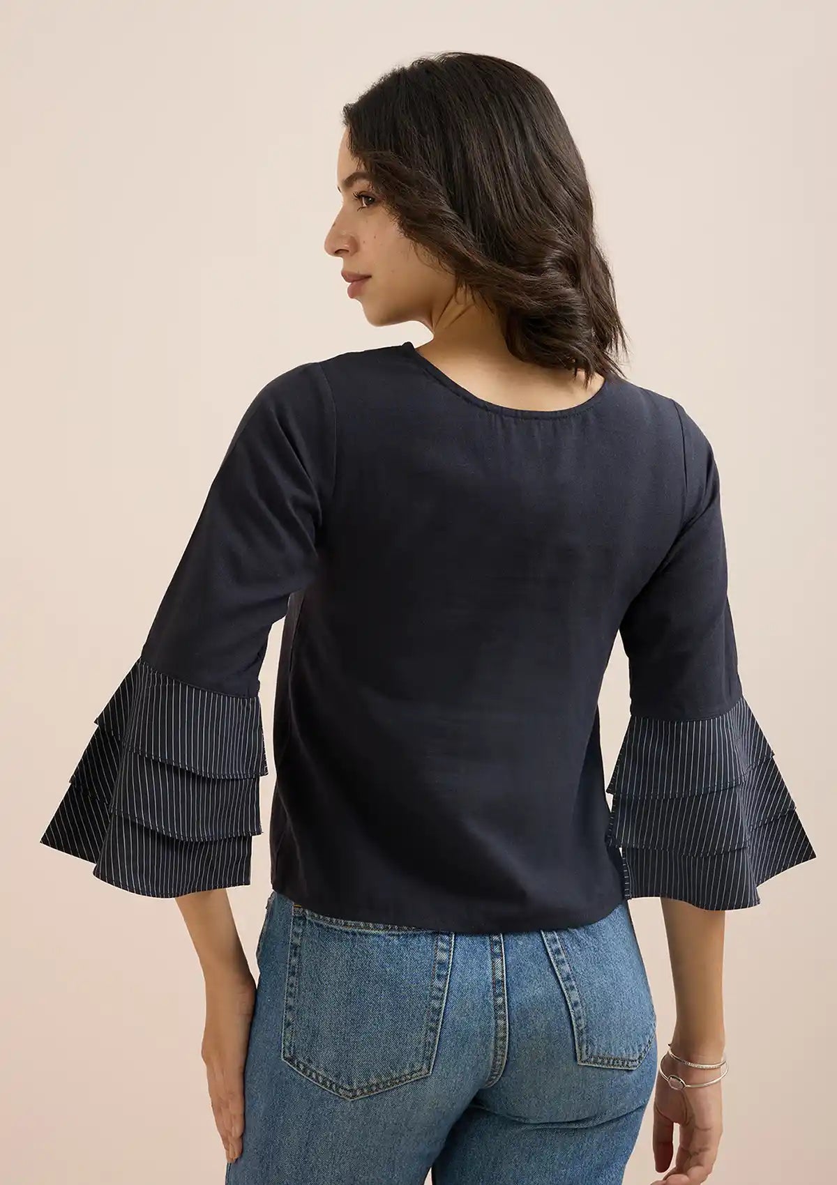 Tsuki - Black Layered Ruffle Sleeve Top Price