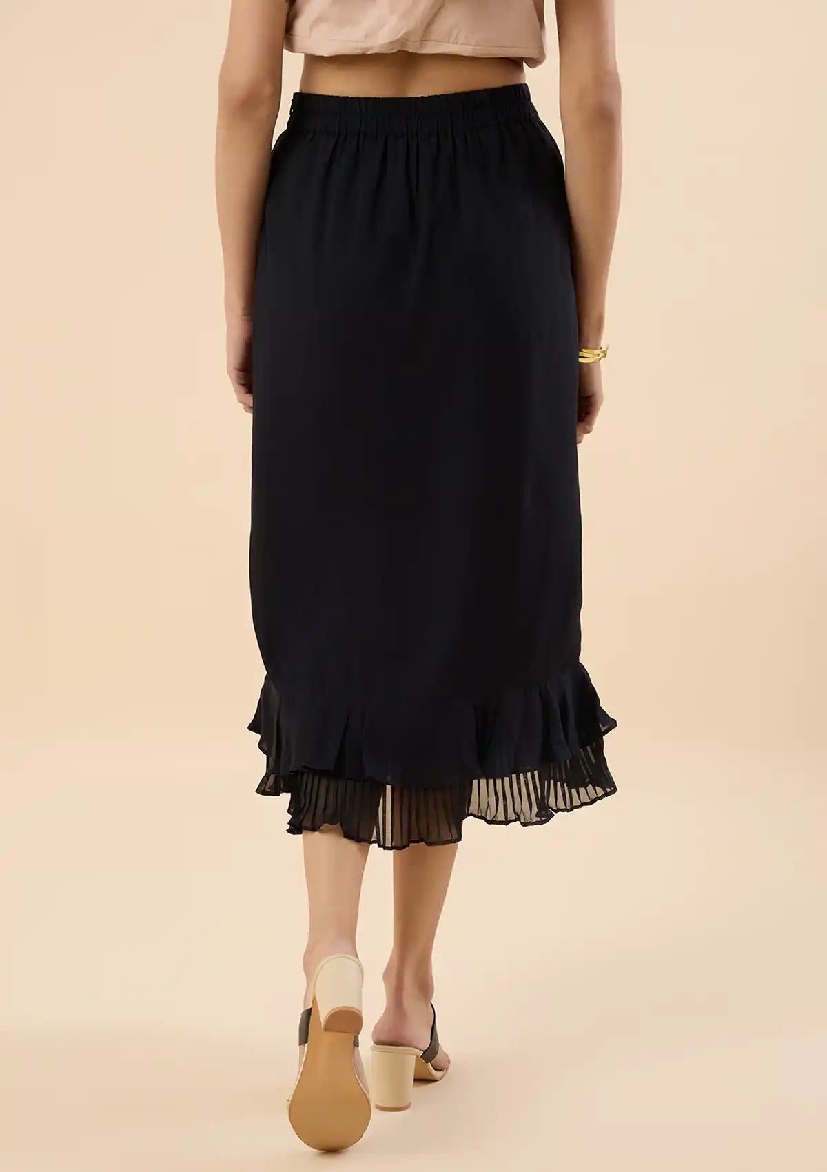 Buy Zaynab - Black Pleated Hem Trumpet Skirt