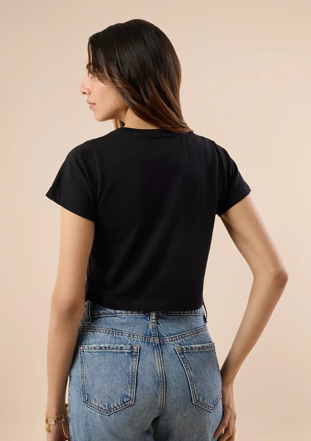 Graphic Print Crop Top Black