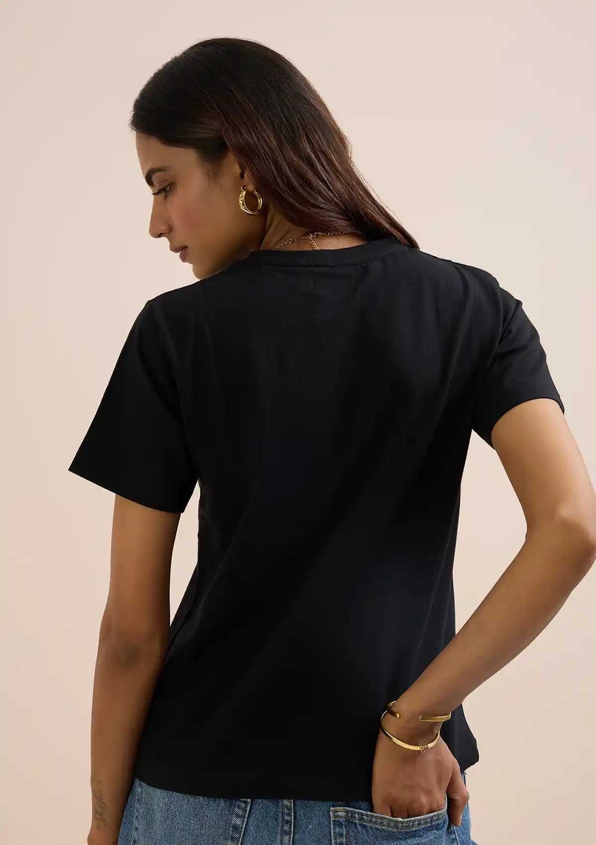 Premium B&W Holographic Print T-Shirt For Women