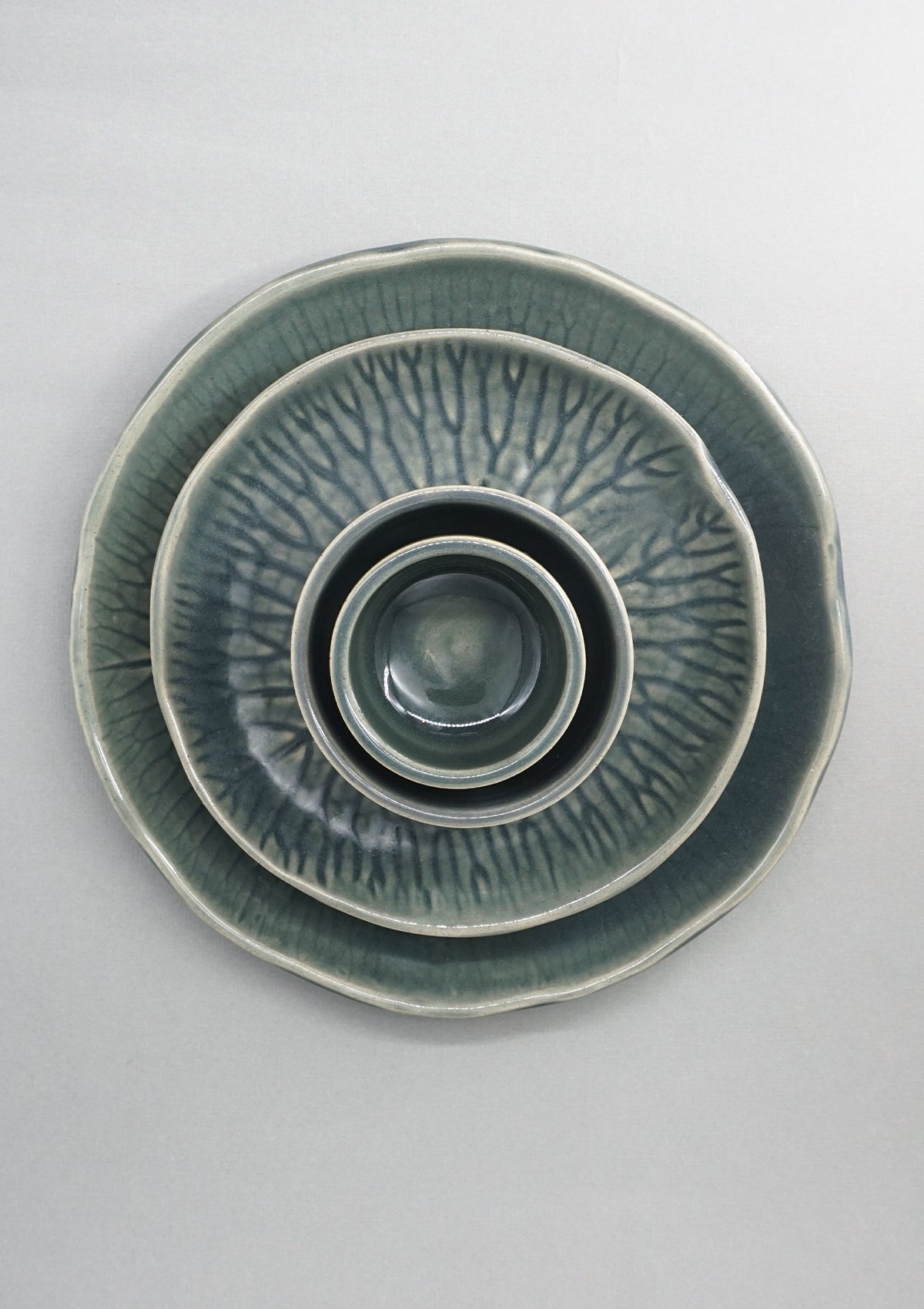 IshqME's Grey Green Grace: Ceramic Serving Set & Bouquet Vase Combo - IshqMe