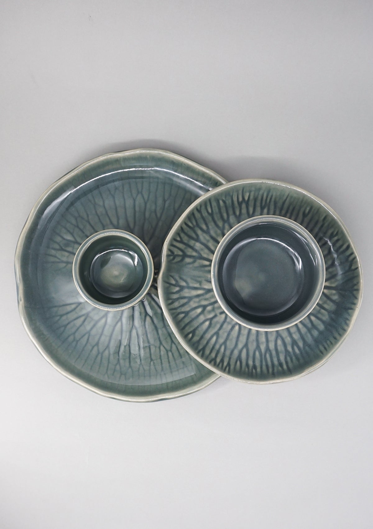 IshqME's Grey Green Grace: Ceramic Serving Set & Bouquet Vase Combo - IshqMe