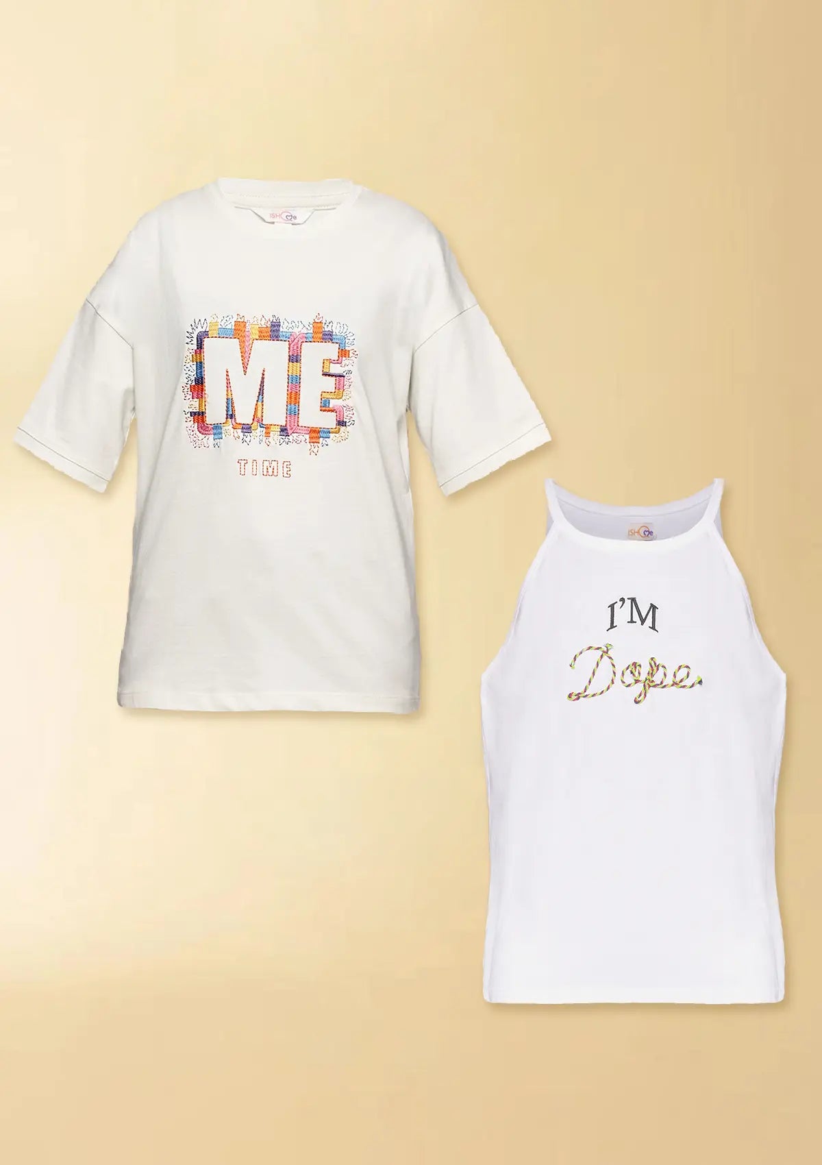 100% Cotton White oversized T-Shirt and Sleeveless Tee combo