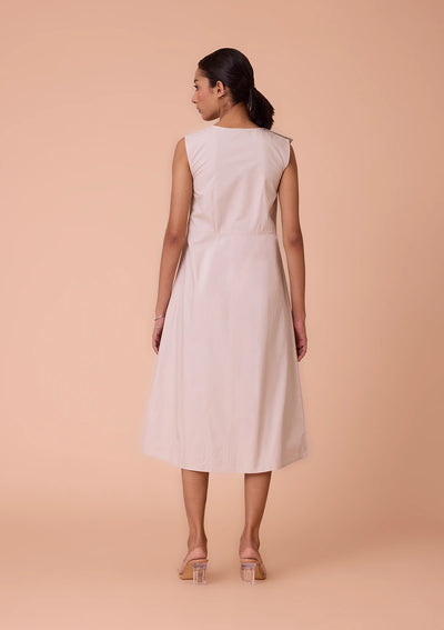 Anurae Asymmetrical Lapel Collar Mid Calf Length Dress