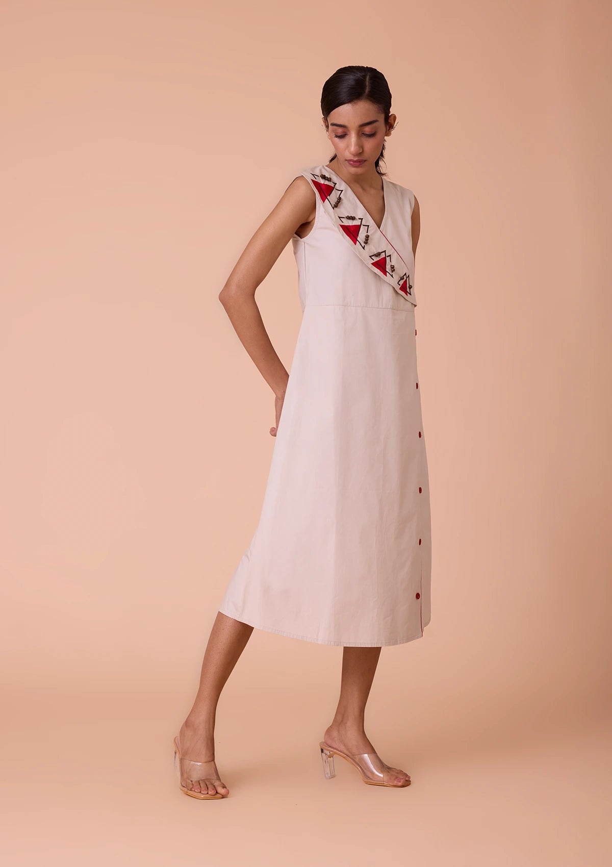Anurae Asymmetrical Lapel Collar Mid Calf Length Dress Online