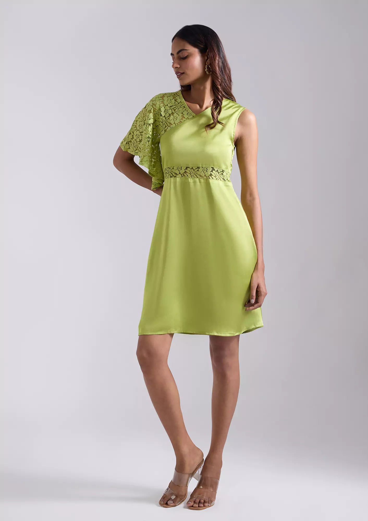 ARTEMIS Lace asymmentrical neckline dress