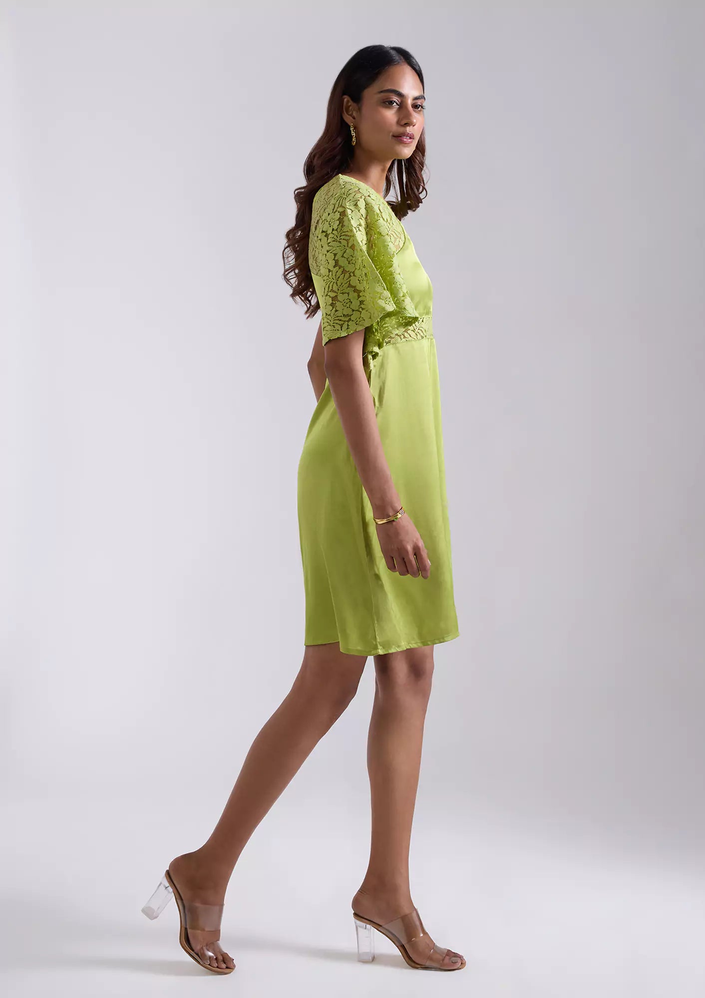 ARTEMIS Lace asymmentrical neckline dress