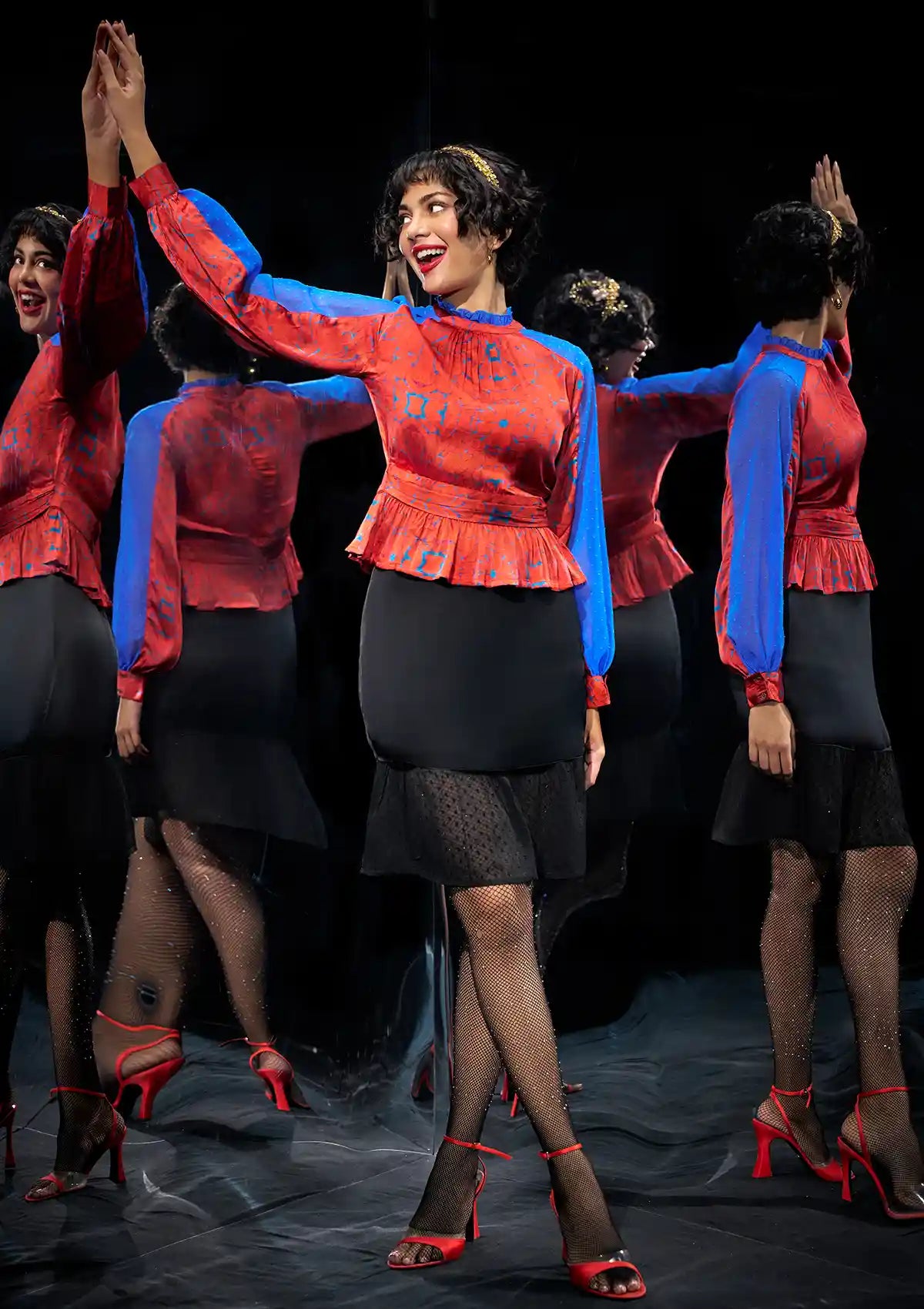 Maraschino Night - Abstract Printed Frilled Neckline Top