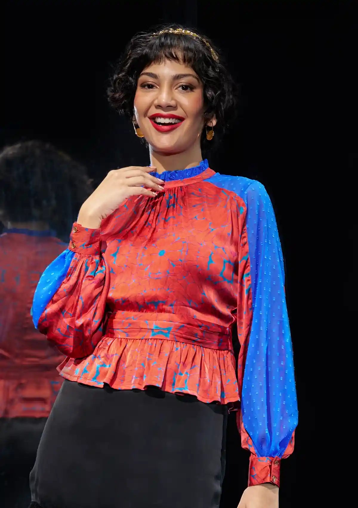 Maraschino Night - Abstract Printed Frilled Neckline Top Price