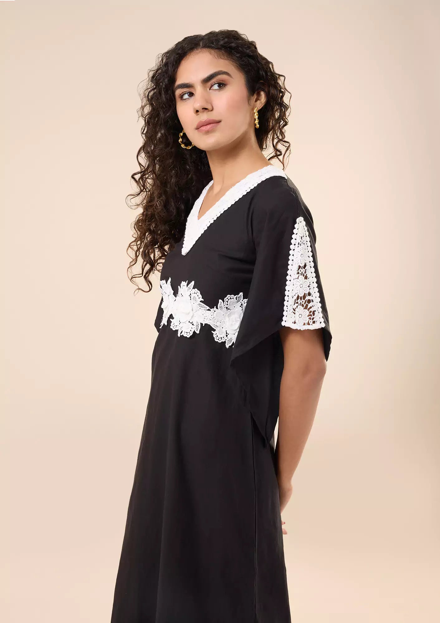 Adira Black floral waist dress