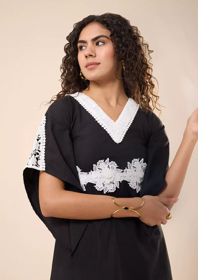 Adira Black Floral Waist Dress