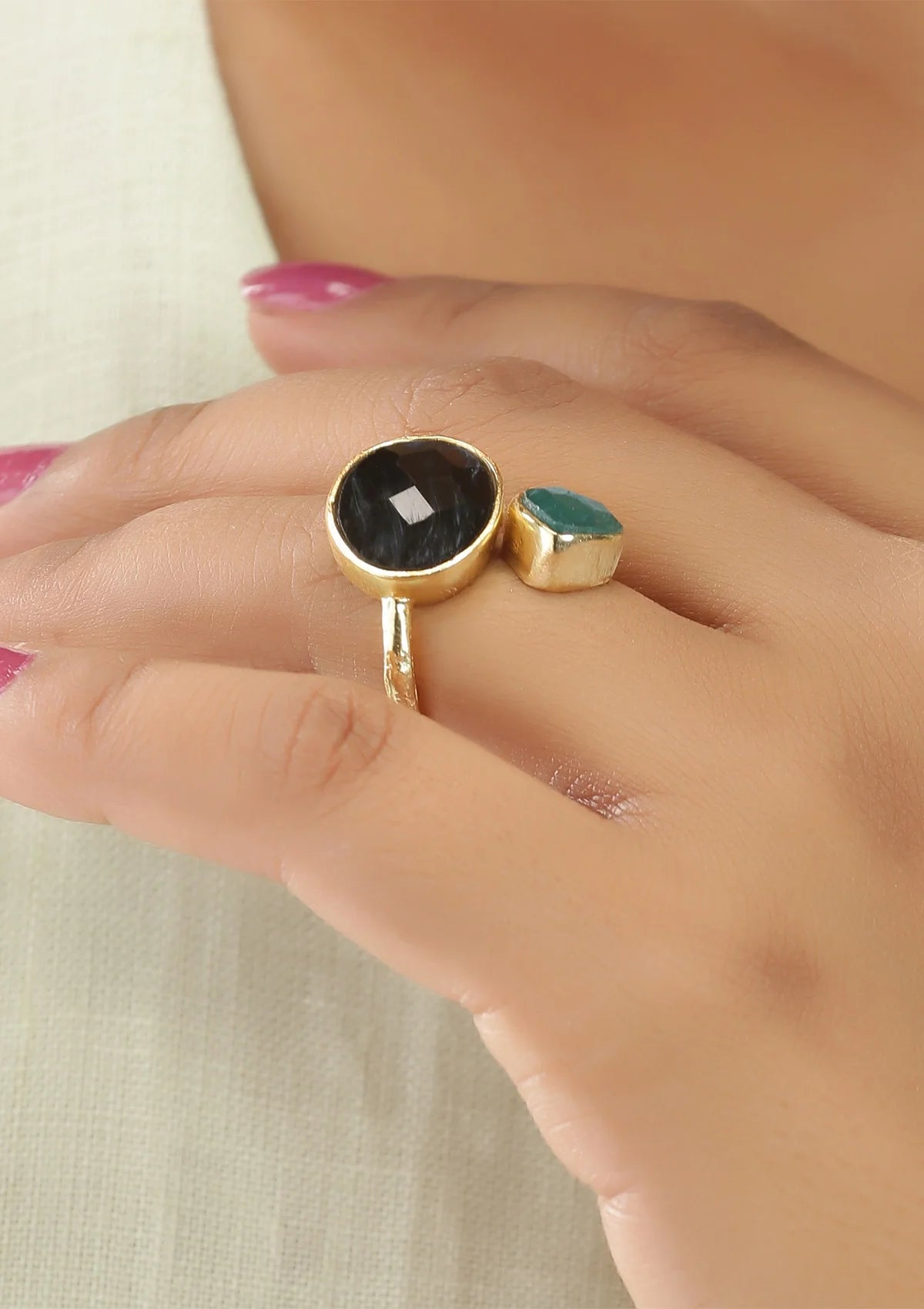 Buy Adjustable Green & Black Onyx Ring
