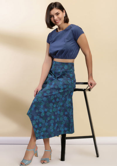 Aegean - Retro Printed Crop Top and Skirt