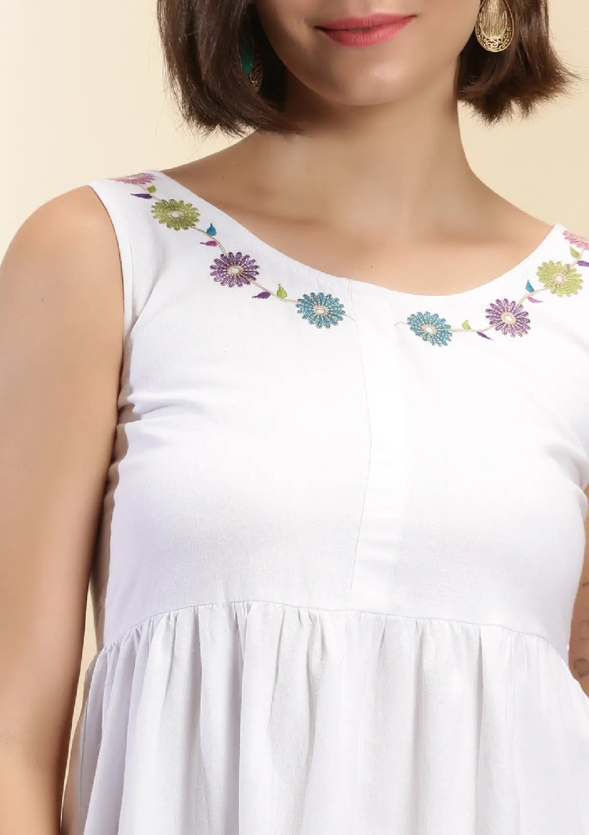 Angel Mist - Cotton Embroidered Tiered Dress For Women