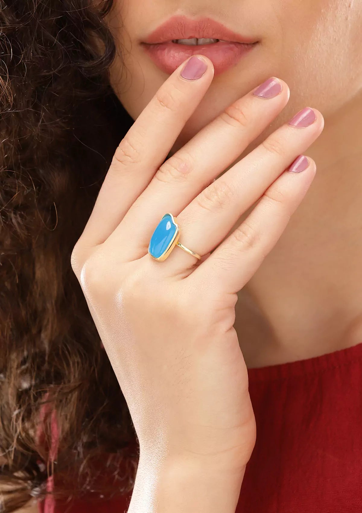 Aqua Chalcedony 18K Gold Plated Ring Online