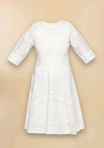 Astra - Charming White Schiffli Dress