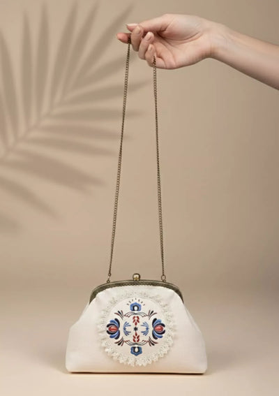 Beige Handheld Clutch and Sling Bag