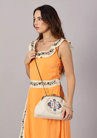 Beige Handheld Clutch and Sling Bag