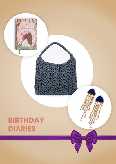 Birthday Diaries Gift Set for Her | MEtime Journal, Denim Tote Bag & Neon Tassel Earrings