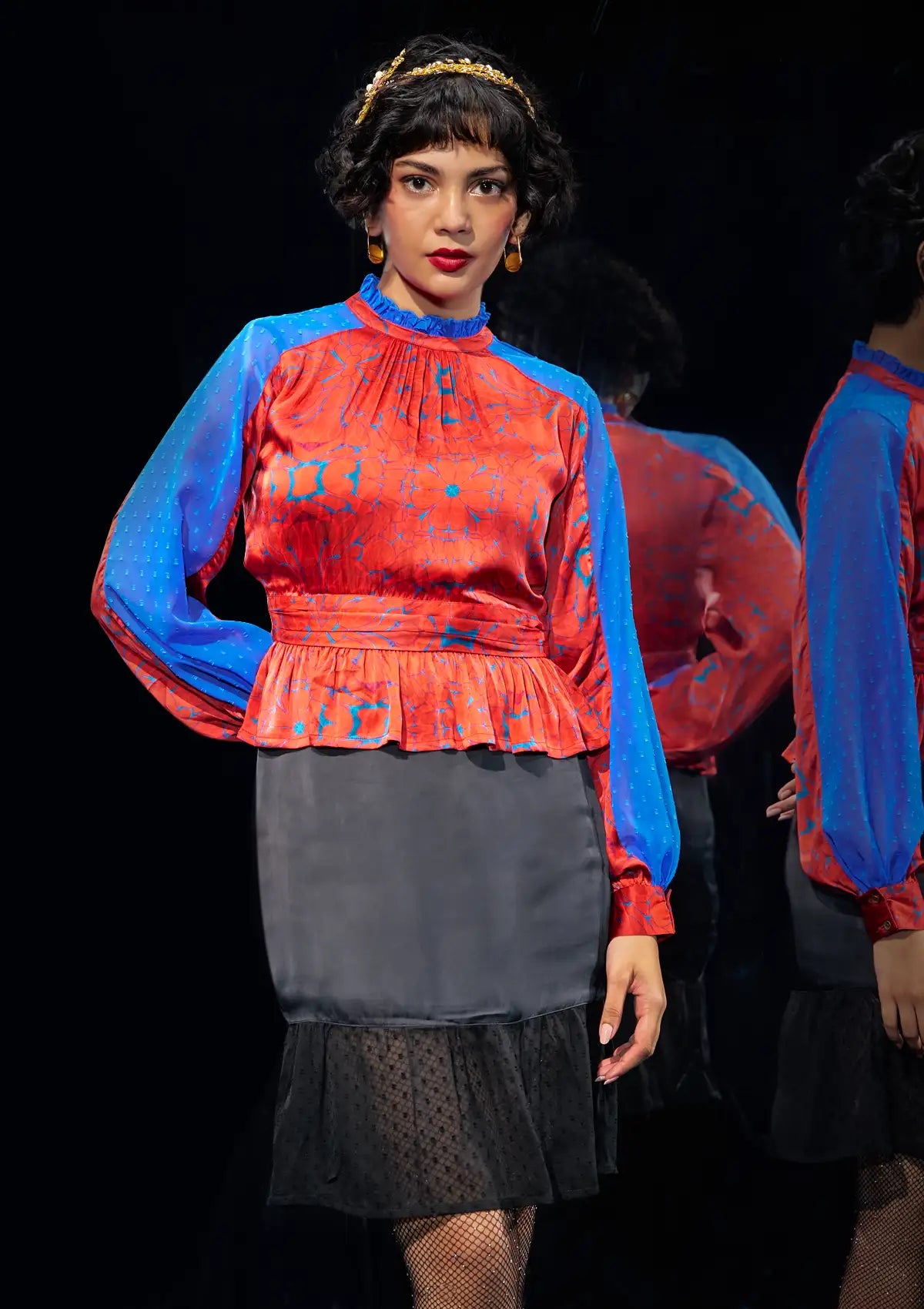 Maraschino Night- Black satin peplum skirt