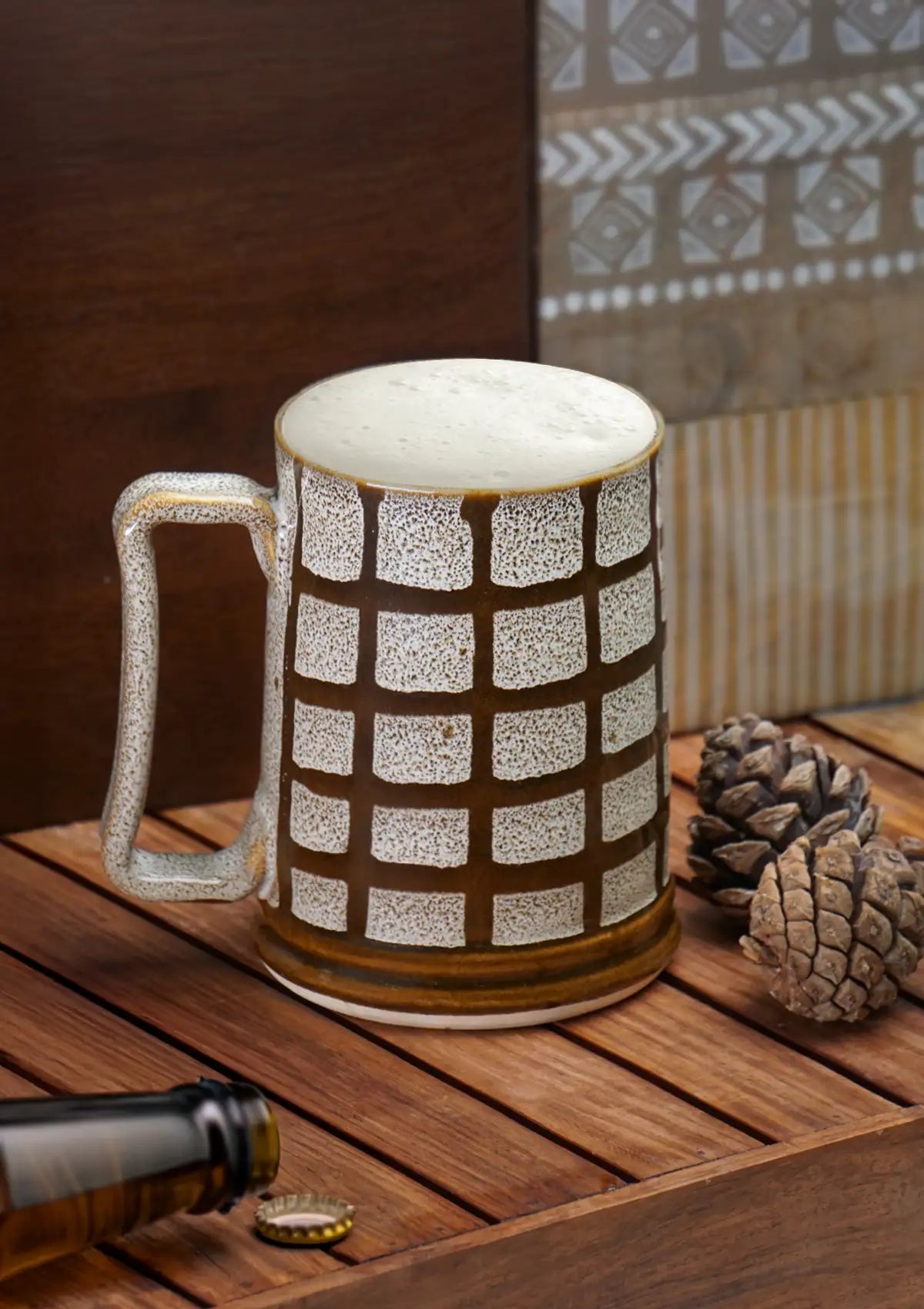 Ceramic Beer Mug - Cream and brown Size Guide