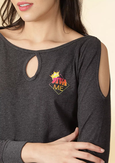 Cold Shoulder Printed T-Shirt